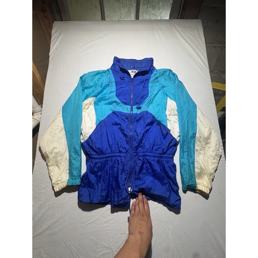 Vintage Pro Spirit Jacket Womens M Teal White Windbreaker Colorblock 90s 27038